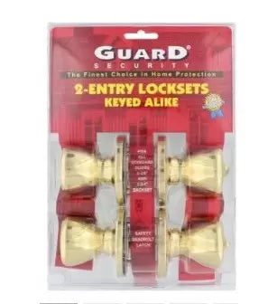 Guard Security Classic Tulip Style Double Entry 2 Pack with Matching Keys Polished Brass