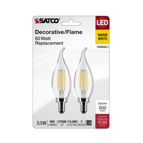 Satco|Nuvo LED Chandelier Bulb with a Candelabra Base (MOL: 4.72 In MOD: 1.38 In)