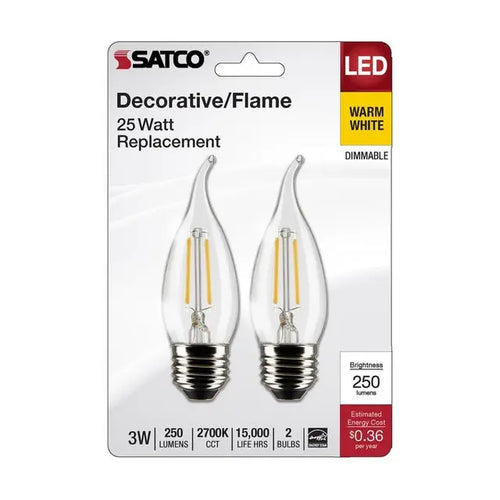 Satco S21848 3 Watt CA10 Medium Base LED Bulb