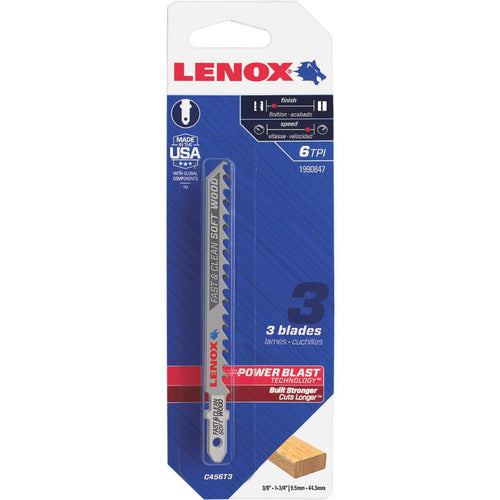 Lenox T-Shank 4 In. x 6 TPI High Carbon Steel Jig Saw Blade, Fast & Clean Soft Wood (3-Pack)